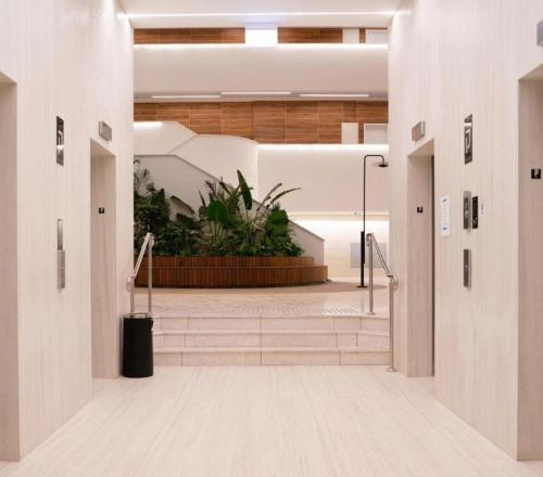 a hallway in a building with a potted plant at סי סייד אילת סוויטה משפחתית מפנקת 2 חדרים מרחק הליכה מהים in Eilat