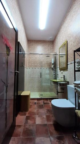 a bathroom with a shower and a tub and a sink at APARTAMENTO La CAVA in Guadalcanal
