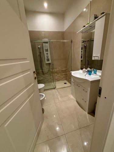 a bathroom with a shower and a toilet and a sink at Milano Central in Milan