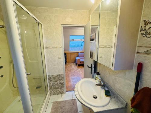 a bathroom with a sink and a shower at Close to Disney & Paris in Lagny