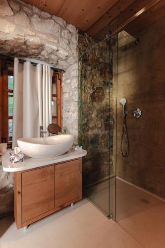 a bathroom with a sink and a shower at Vila Podigrac in Zgornja Kungota