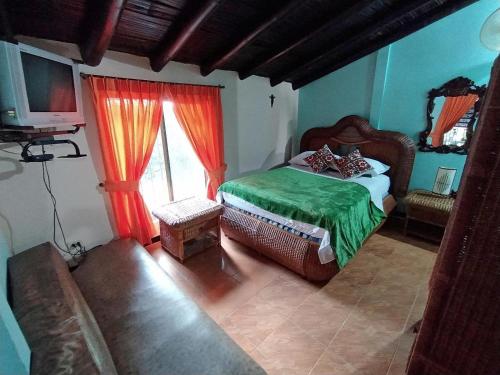 a bedroom with a bed and a couch and a television at Casa Campestre Villa Alejandra in La Tebaida