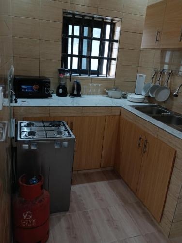 una cucina con fornelli e lavello di Chez Yenou a Cotonou