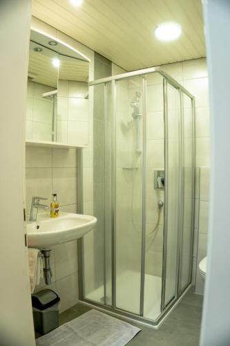 a bathroom with a shower and a sink at Appartement Isabella in Mieming