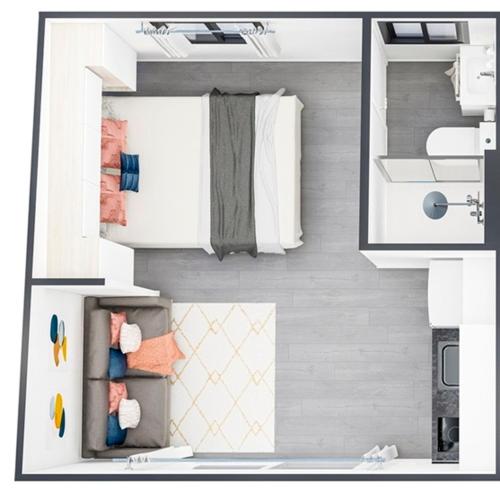 a floor plan of a small kitchen with white cabinets at Camping Bungalows Mariola in Bocairent