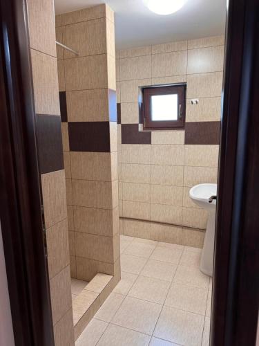 a bathroom with a shower and a toilet at Cazare & Restaurant Dalia in Socodor