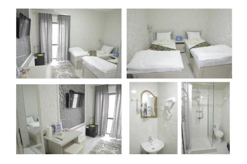 a collage of four pictures of a hotel room at Xonobod НОТЕL in Khiva