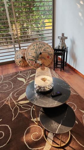 a table with a cake on top of it in a room at Amazing pool in the middle of the city in Mexico City