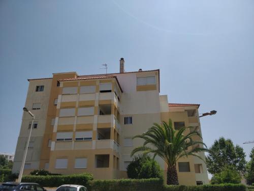 a building with a palm tree in front of it at Buzios Praia da Rocha in Portimão