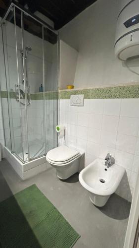 a bathroom with a shower and a toilet and a sink at Casa in Piazzetta in Zagarolo