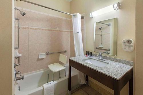a bathroom with a sink and a tub and a shower at Hotel Willowbrook in Houston