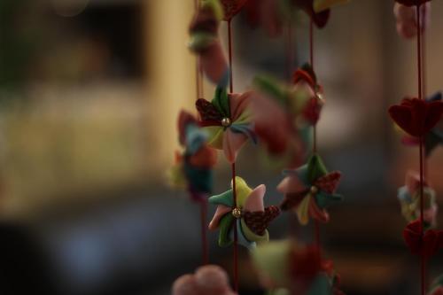 a close up of a bunch of paper flowers at Hotel Kinu in Nikko