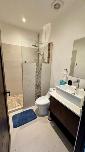 ein Badezimmer mit Toilette und Waschbecken in der Unterkunft Casa de Lemon in Coco