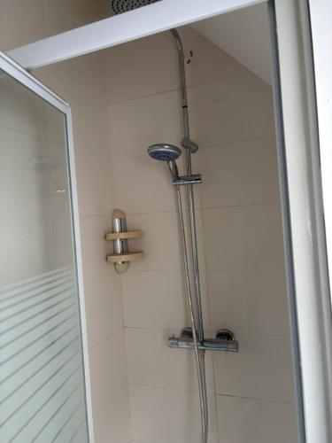 a shower in a bathroom with a glass door at Appartement des Capucins in Cambrai