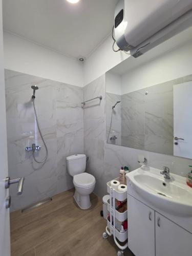 a bathroom with a toilet and a sink and a shower at Exclusive penthouse with stunning panoramic views in Prijevor