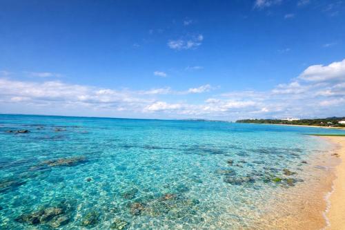 a beach with clear blue water and a sandy shore at Third Place Onna Tancha Villa in Onna