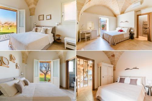 two pictures of a bedroom with two beds and a window at Masseria Lovetere Rooms - Salento Selection in Copertino