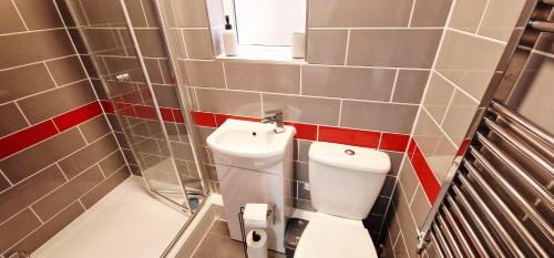 a bathroom with a toilet and a sink at Modern Flat Close to Oxford City Centre in Oxford