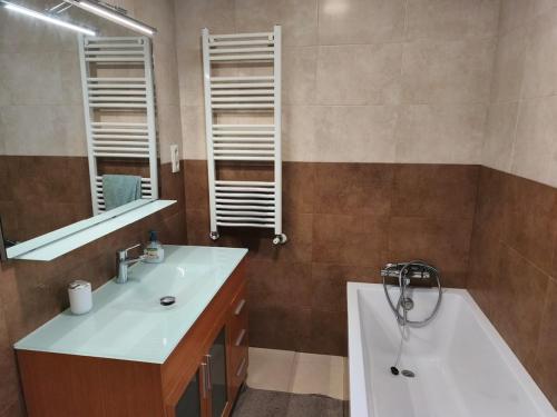 a bathroom with a sink and a tub and a mirror at Living Canovas in Alcalá de Henares