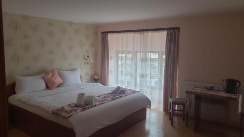 a bedroom with a large bed and a window at Casa Heidi in Timişoara