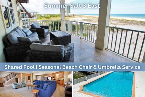 a porch with a swimming pool and a balcony with the ocean at Summer Salt 3 East by Youngs Suncoast in Orange Beach