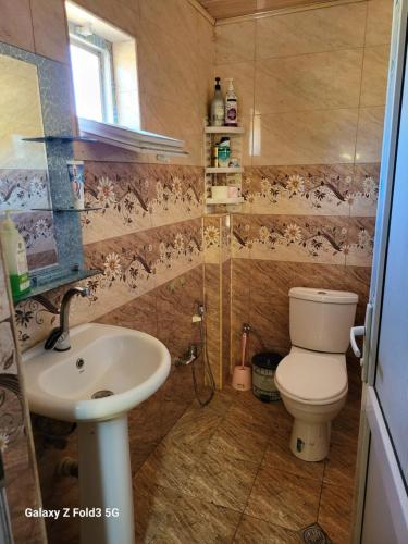 a bathroom with a toilet and a sink at Shabran Pearl Oasis - Family Garden House - Ailəvi Bağ Evi in Surra