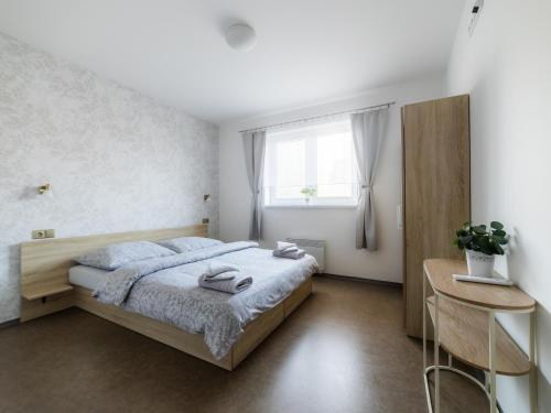 a bedroom with a bed and a window at Apartmány Pavlovice in Velké Pavlovice