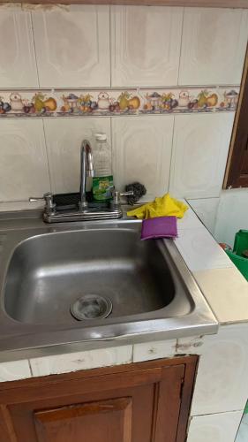 a stainless steel sink in a kitchen at Ecopolis hospedajes casa de campo tradicional in Papagalleros