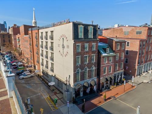 an aerial view of a building on a city street at Penn's View Hotel Philadelphia in Philadelphia
