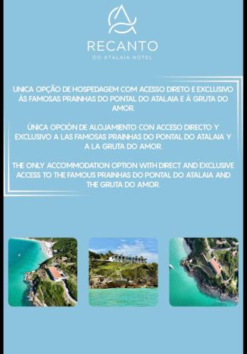 a flyer for a resort on the water at Hotel Recanto do Atalaia in Arraial do Cabo