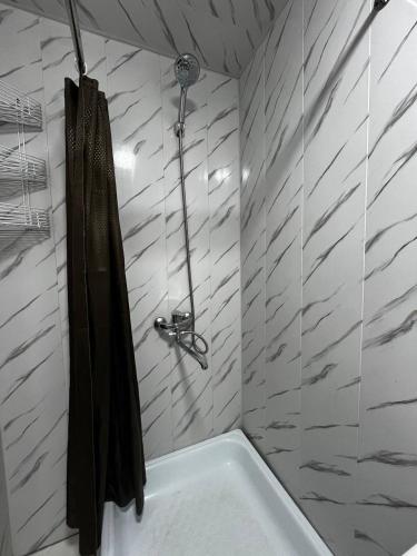 a bathroom with a shower and a bath tub at Hotel Zukhritdin in Bukhara