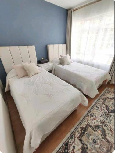 two beds sitting next to each other in a bedroom at Apartamento de 3 recámaras en el corazón de puebla in San Baltasar