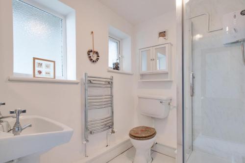 a bathroom with a toilet and a sink and a shower at 3 Bed in Mumbles oc-hh1223 in The Mumbles
