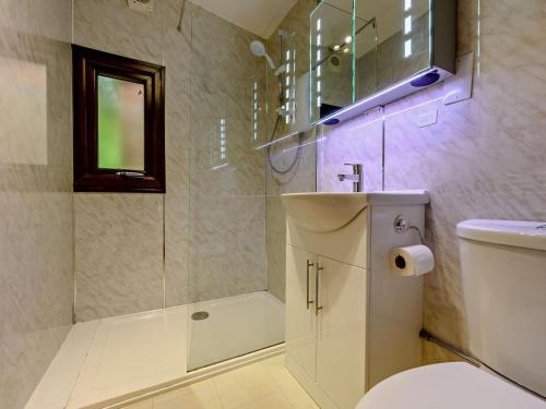a bathroom with a shower and a toilet and a sink at 2 Bed in Ambleside oc-75731 in Grasmere