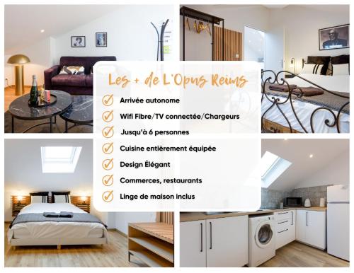 a collage of photos of a kitchen and a living room at Opus Reims in Reims