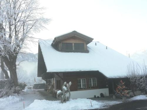 a house with snow on the roof at Apartment Steinideen by Interhome in Meiringen