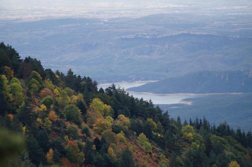 a view of a mountain with trees and a lake at Camping Maçanet de Cabrenys in Maçanet de Cabrenys