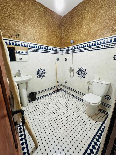 a bathroom with a toilet and a sink at Riad Soleil du Monde in Zagora