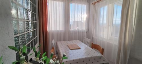 a small table in a small room with windows at Apartman Mare in Brodarica
