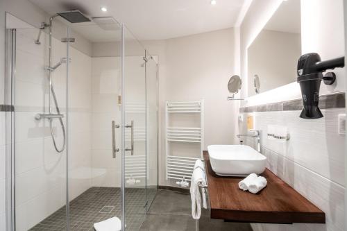 a bathroom with a sink and a shower at Hotel Alex an der Ahr in Bad Neuenahr-Ahrweiler