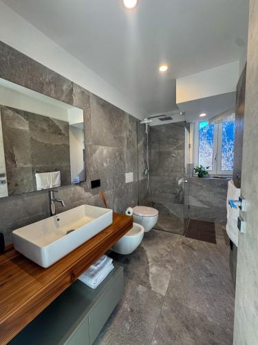 a bathroom with a sink and a toilet at Graziosa, Casetta in Valgerola in Rasura
