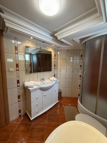 a bathroom with a sink and a mirror at Apartments Nikitenko Meljine in Meljine