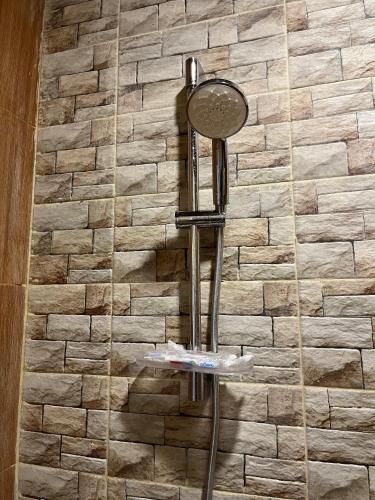 a mirror on the wall of a brick wall at YSR Himalaya Resort in Mantaak