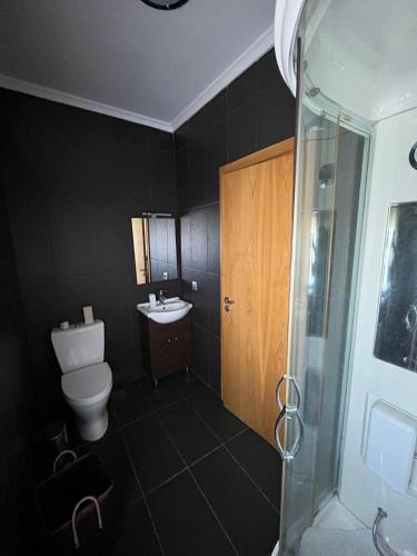 a bathroom with a toilet and a sink and a shower at Daisy Country House in Lousada