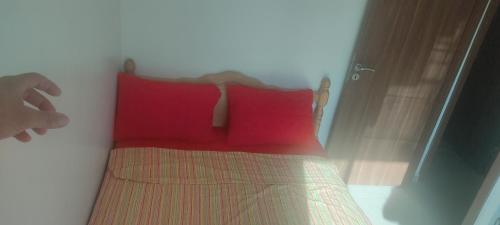 a bed with two red pillows in a room at Appartement à Sable d'or tanger in Tangier