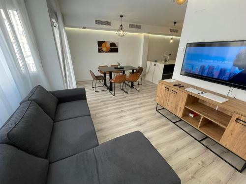 a living room with a couch and a large flat screen tv at Alicante City Suite 2 in Alicante