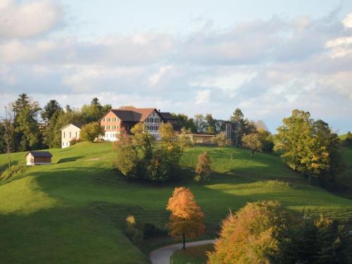 an aerial view of a house on a green hill at Apartment Sunnebad Sternenberg by Interhome in Sternenberg