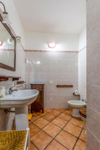 a bathroom with a sink and a toilet at Asfodeli Holiday Home in Monte Nai