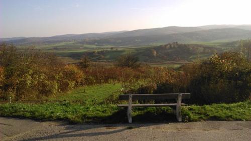 a bench sitting on the side of a road at Biohof - Familie Neuberger in Pöttelsdorf