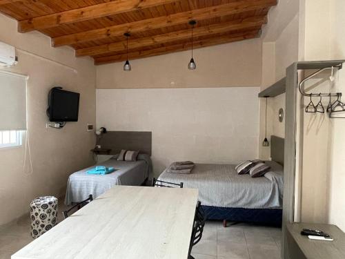 a room with two beds and a tv on the wall at Venezia-Monoambiente in Villa Mercedes